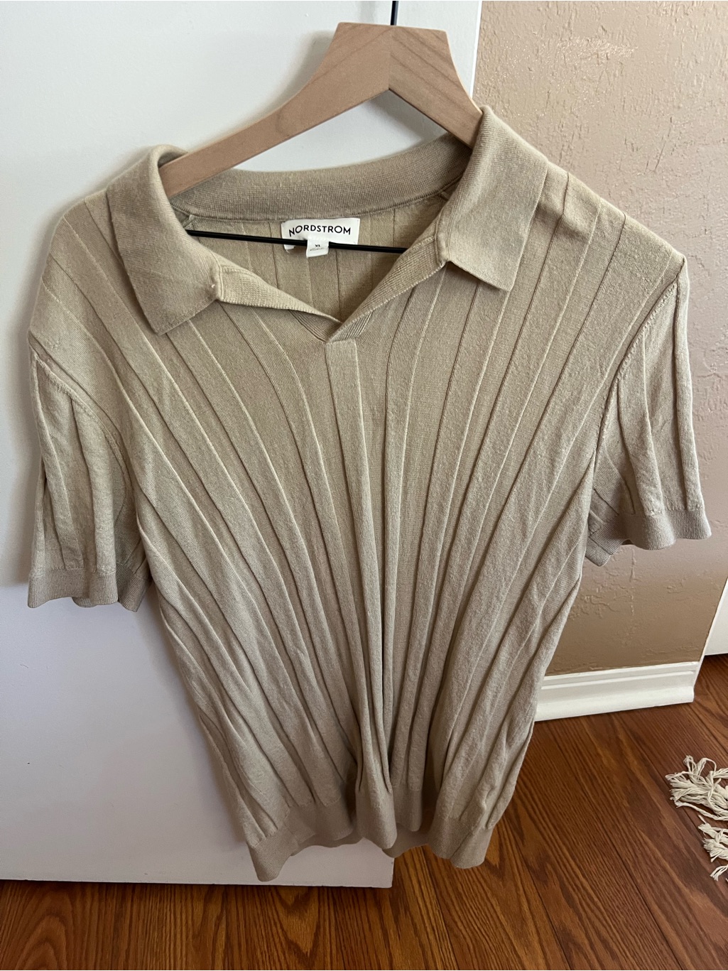Nordstrom Mens Beige Short-Sleeve Ribbed Polo